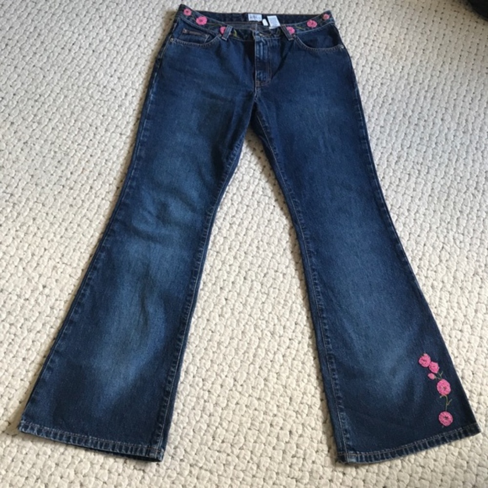 Calvin Klein BEADED Boho Dark Jeans NWT New! Bell Flare 7 26